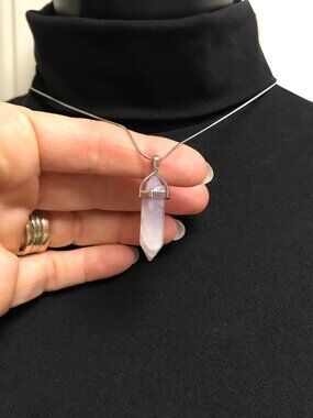 Amethyst Pendant Necklace Amethyst Crystal Bullet on 18-inch Stainless Steel NEW